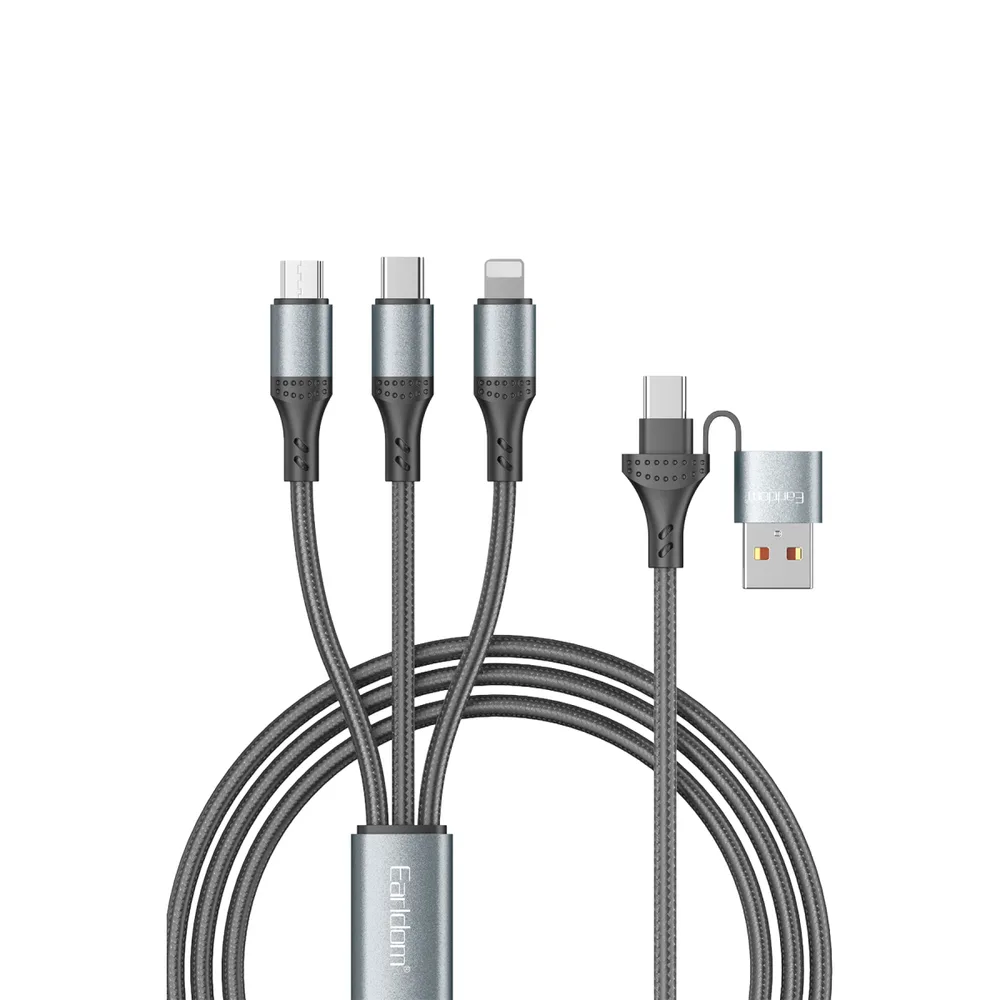 Earldom EC-IMC032 1.2M 120W 5in1 USB Type-C to Type-C Micro Lightning Örgülü Hızlı Şarj Kablosu